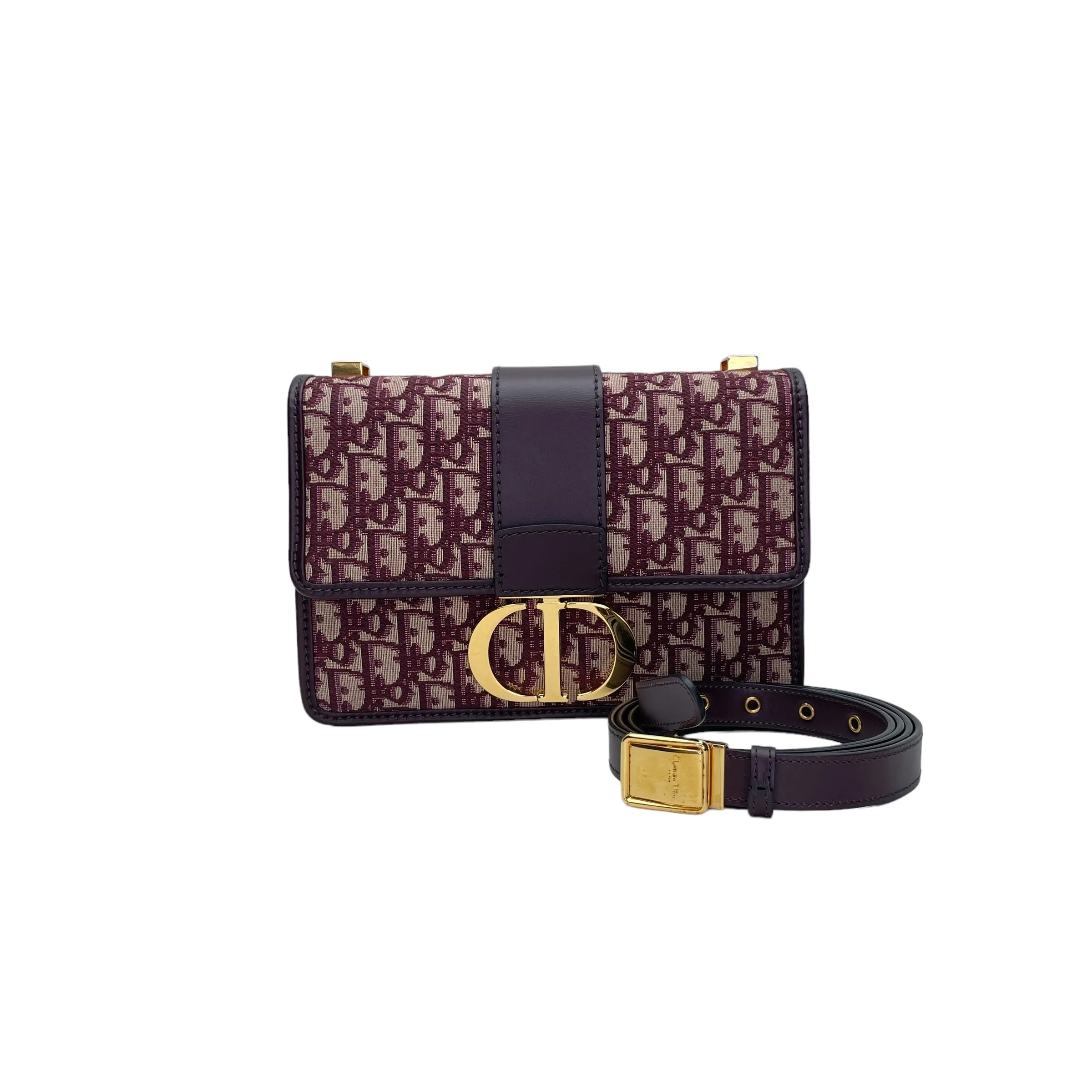 30 Montaigne Medium Maroon Shoulder Bag in Jacquard, Gold hardware