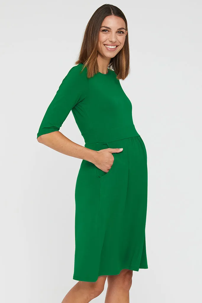 3/4 Sleeve Beth Dress - Green