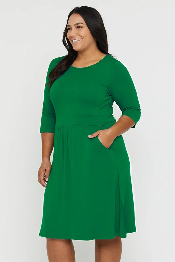 3/4 Sleeve Beth Dress - Green