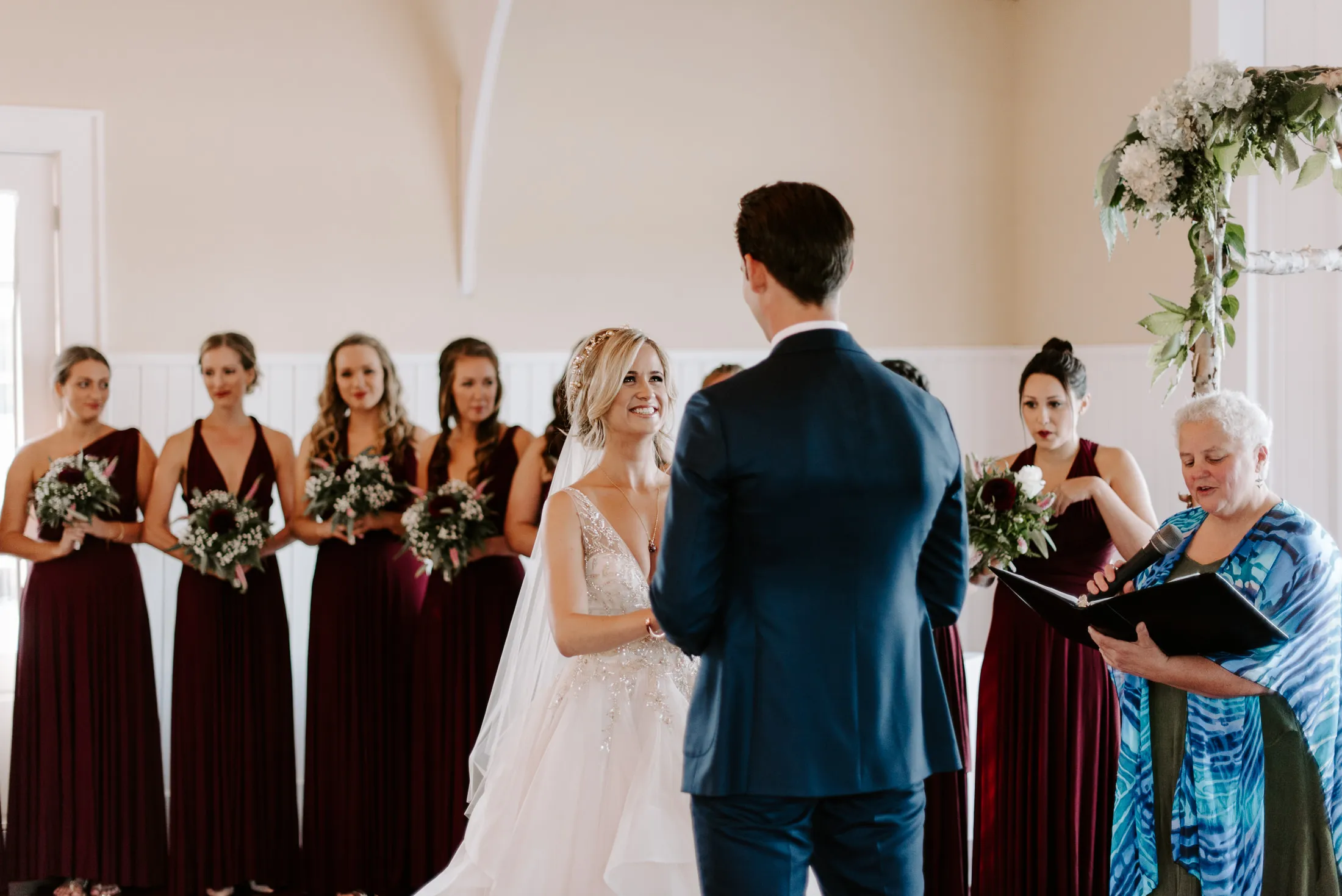 A-line Floor-length V-neck Sleeveless Dark Red Bridesmaid Dresses, BD0620