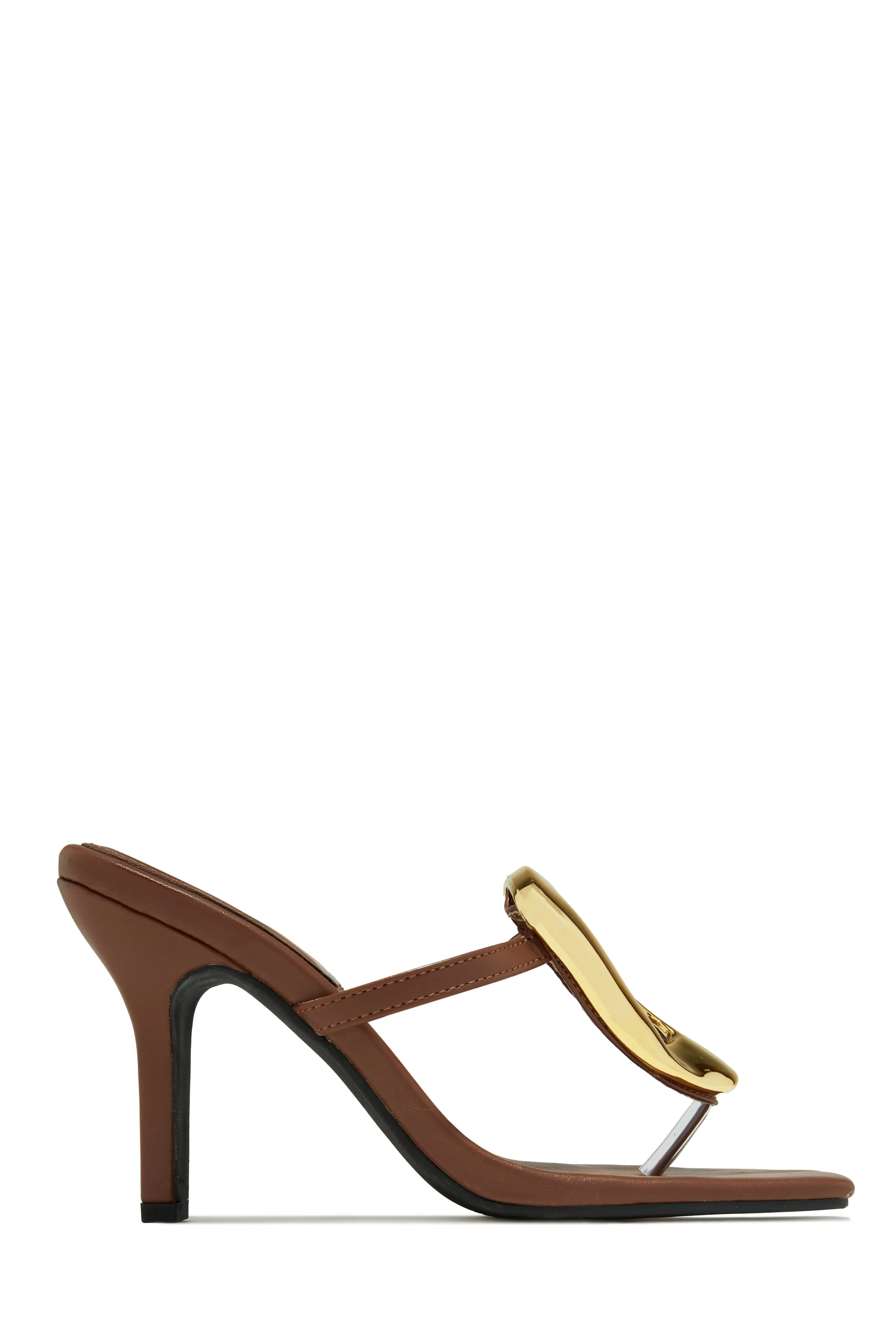 Adonna Thong Strap Mule Heels - Brown