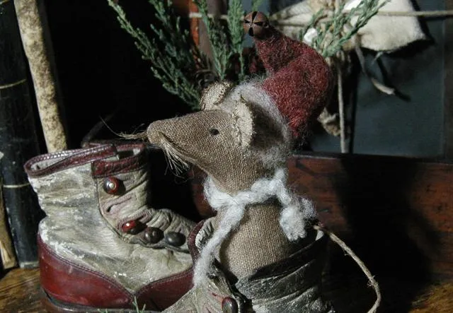 Antique Child's Baby Victorian Button Up Red Shoes with Mouse