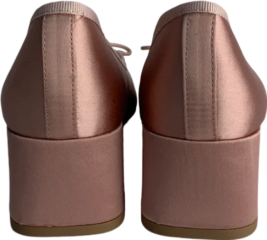 ASOS Pink Steffie Bow Detail Mid Block Heeled Shoes In Blush Satin UK 7 EU 40 👠