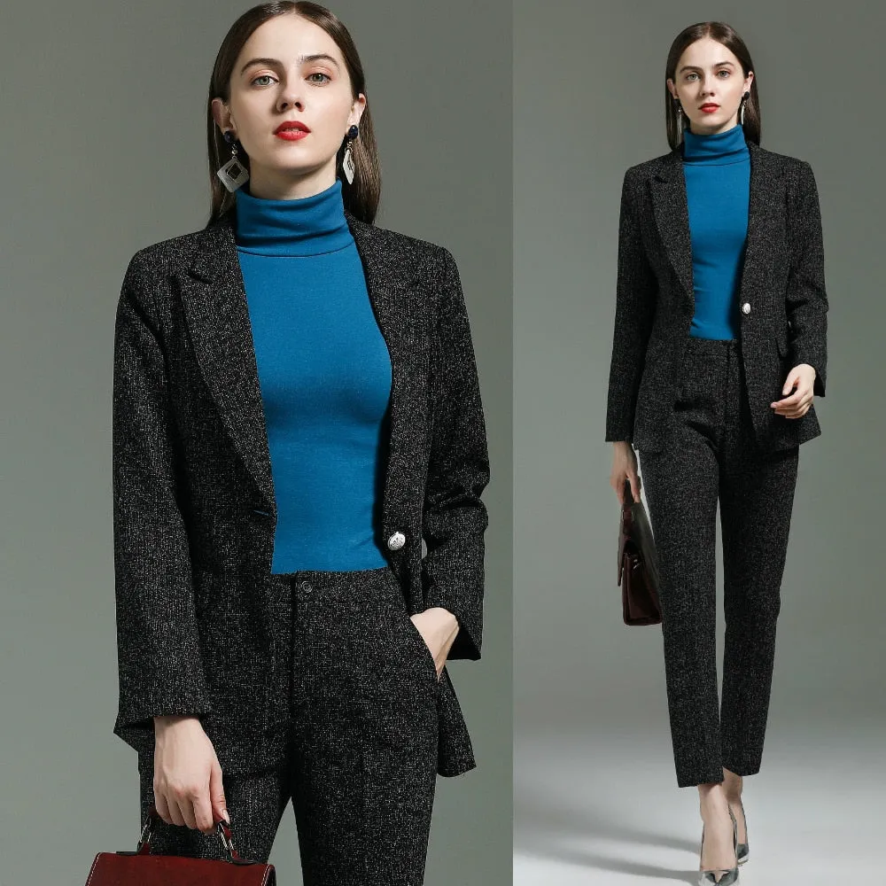 Autumn Winter Uniform Designs Pantsuits with Pants and Jackets Coat for Ladies Office Professional