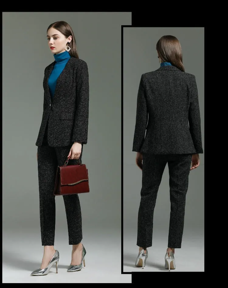 Autumn Winter Uniform Designs Pantsuits with Pants and Jackets Coat for Ladies Office Professional