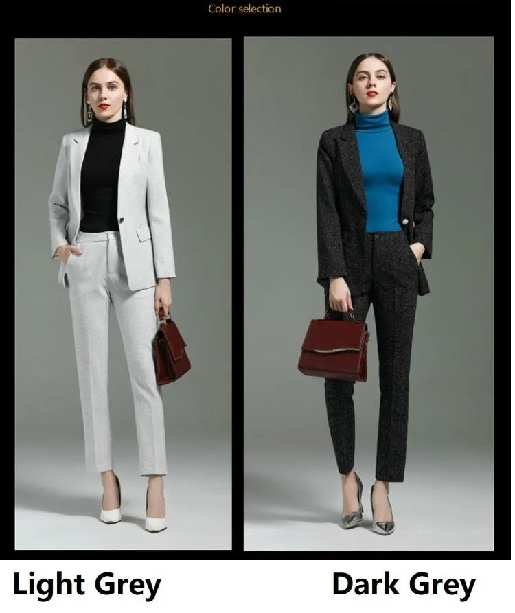 Autumn Winter Uniform Designs Pantsuits with Pants and Jackets Coat for Ladies Office Professional