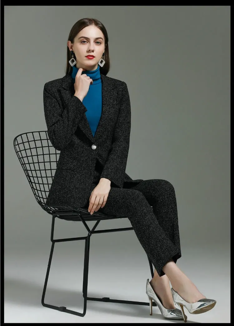 Autumn Winter Uniform Designs Pantsuits with Pants and Jackets Coat for Ladies Office Professional