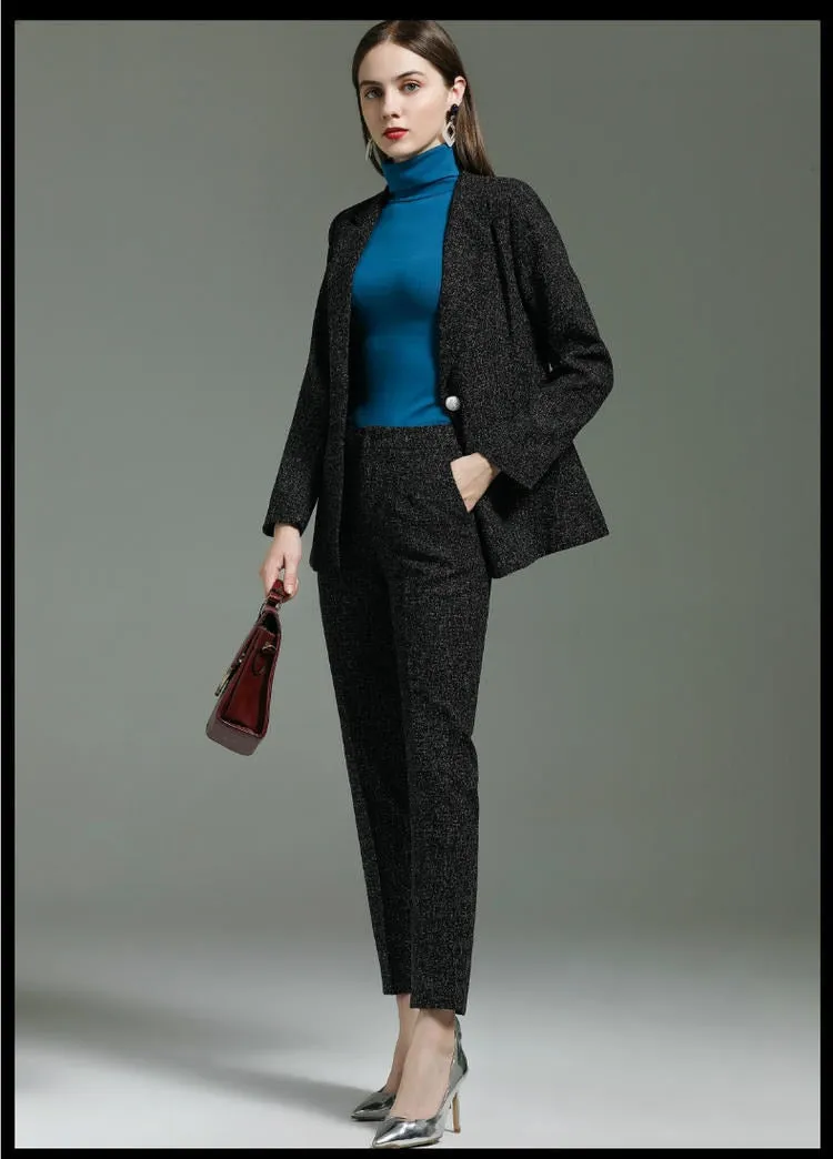 Autumn Winter Uniform Designs Pantsuits with Pants and Jackets Coat for Ladies Office Professional