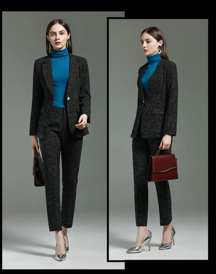 Autumn Winter Uniform Designs Pantsuits with Pants and Jackets Coat for Ladies Office Professional