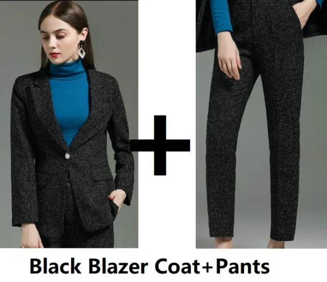 Autumn Winter Uniform Designs Pantsuits with Pants and Jackets Coat for Ladies Office Professional