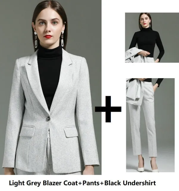 Autumn Winter Uniform Designs Pantsuits with Pants and Jackets Coat for Ladies Office Professional