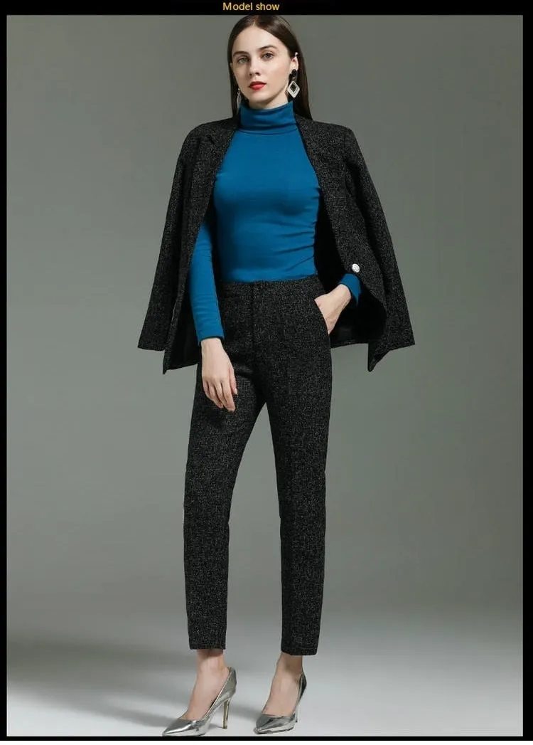 Autumn Winter Uniform Designs Pantsuits with Pants and Jackets Coat for Ladies Office Professional