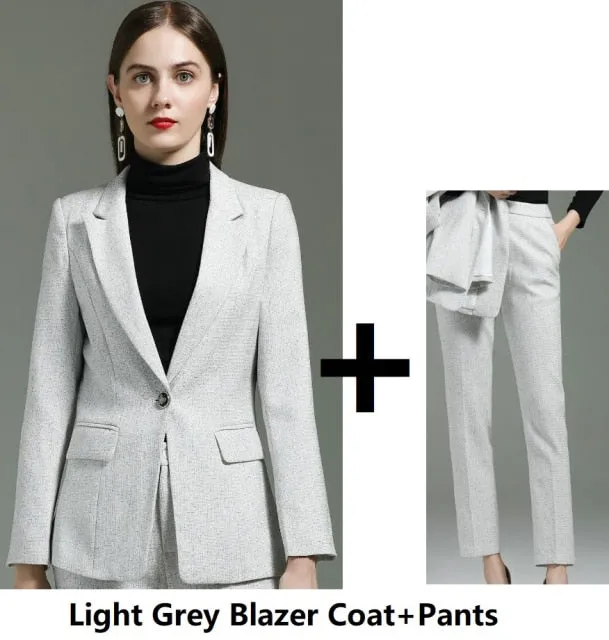 Autumn Winter Uniform Designs Pantsuits with Pants and Jackets Coat for Ladies Office Professional