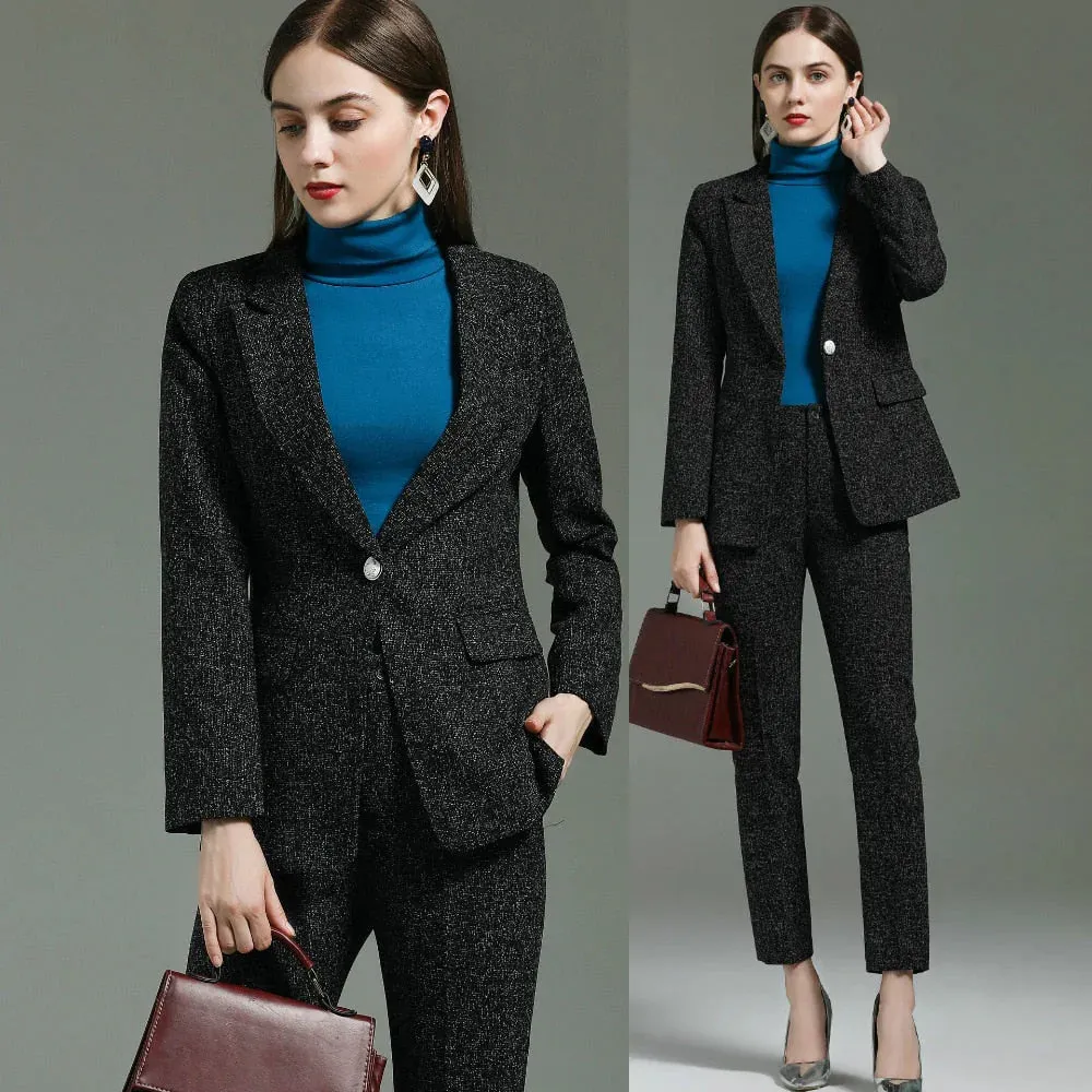 Autumn Winter Uniform Designs Pantsuits with Pants and Jackets Coat for Ladies Office Professional