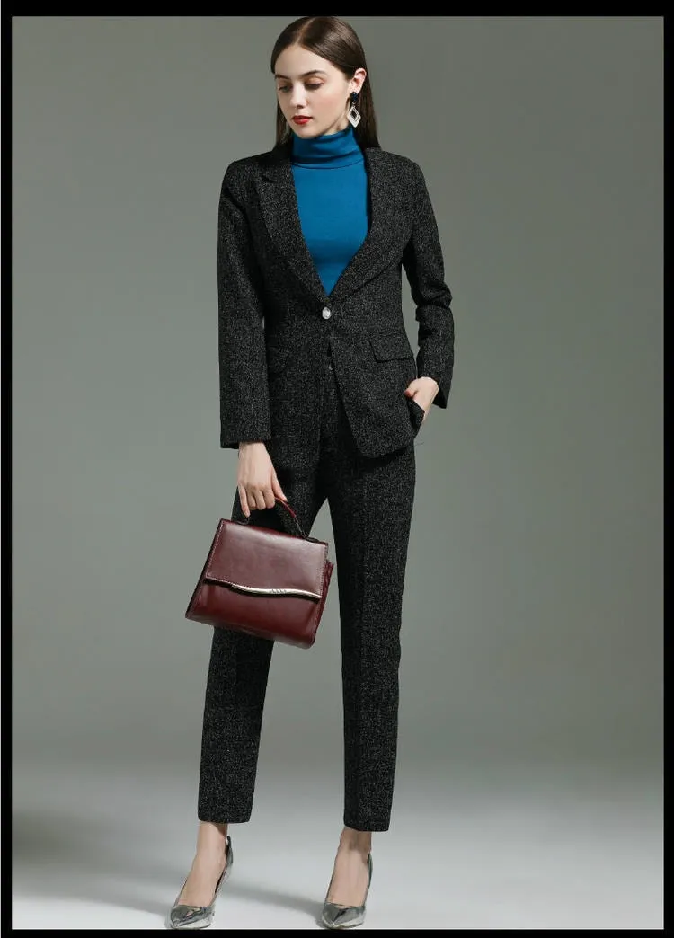 Autumn Winter Uniform Designs Pantsuits with Pants and Jackets Coat for Ladies Office Professional