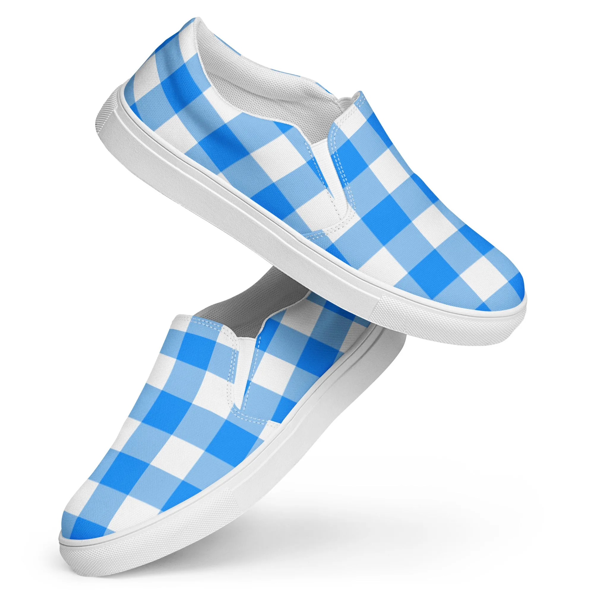 Beyond Blue Gingham Women’s Canvas Slip-On Flat Deck Shoe| Pinup Couture Relaxed