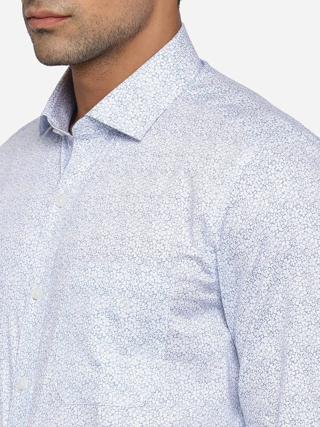 Blue & White Printed Slim Fit Formal Shirt | Greenfibre