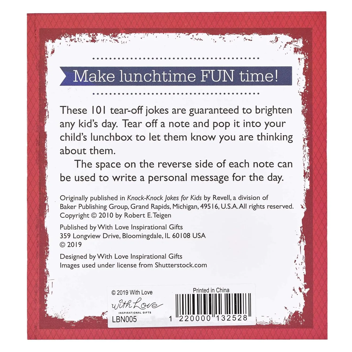 Book 101 Lunch Box Notes Tear Off Knock Knock Jokes Red Lbn005