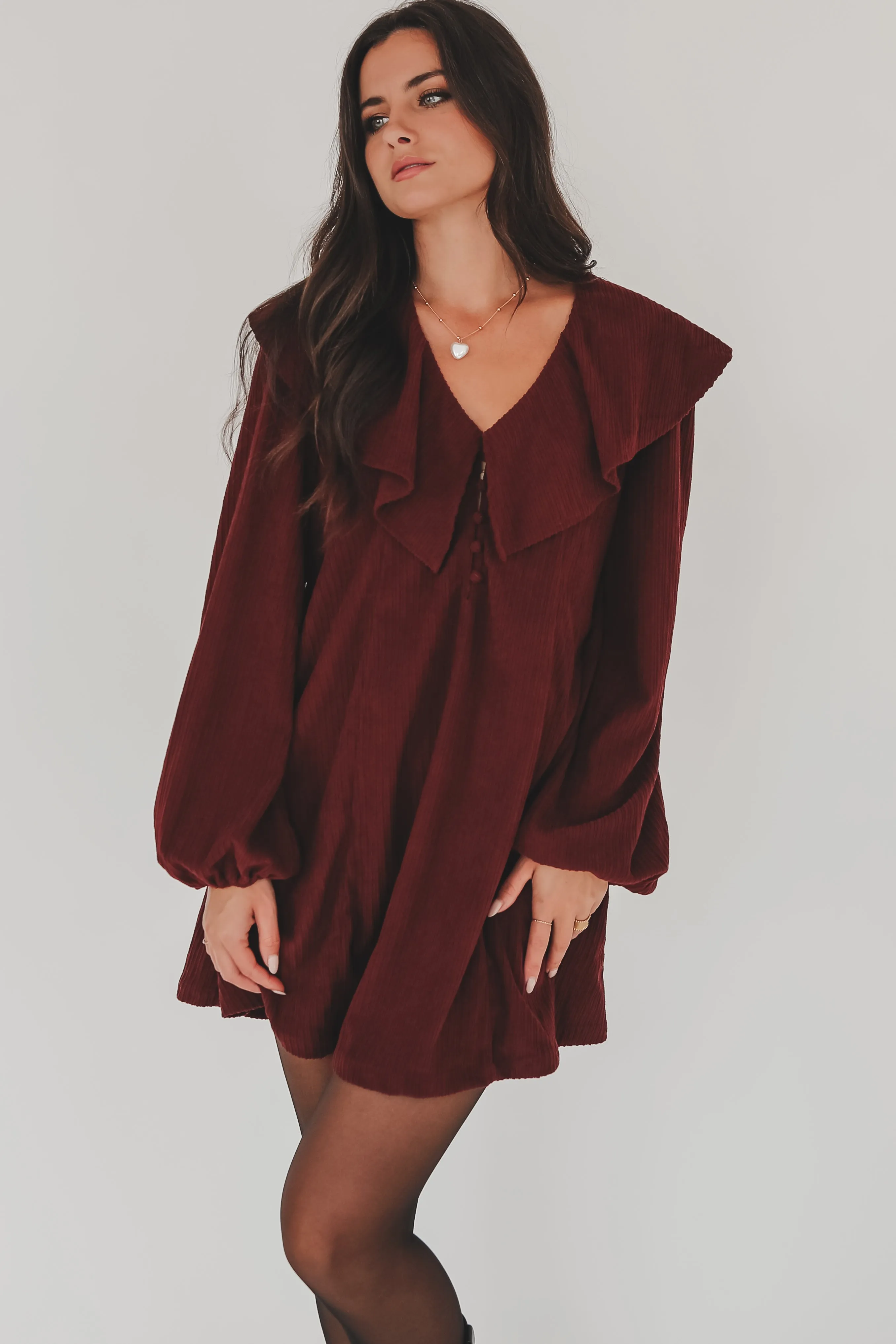 Bright Eyed And Jolly Burgundy Ruffle Dress