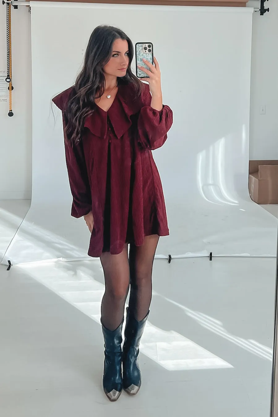 Bright Eyed And Jolly Burgundy Ruffle Dress