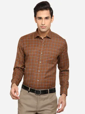 Brown Checked Slim Fit Formal Shirt | Greenfibre