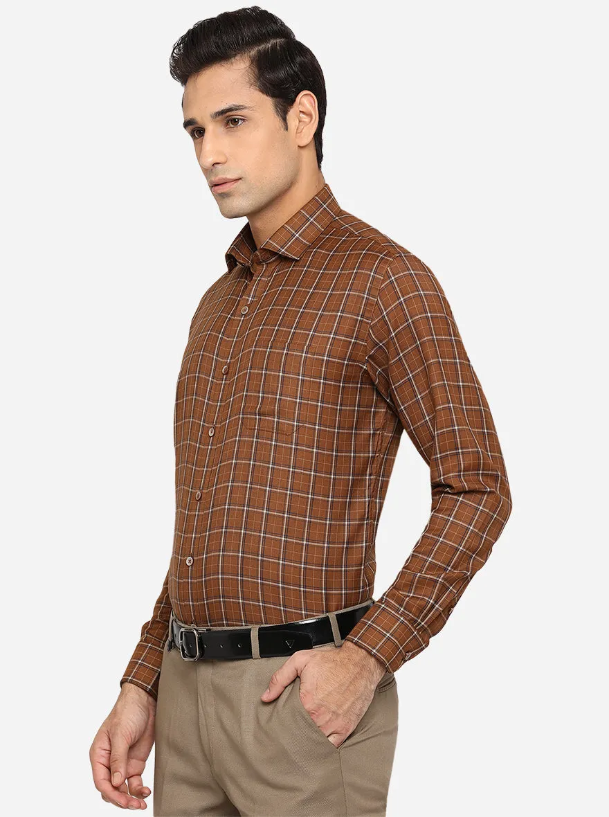 Brown Checked Slim Fit Formal Shirt | Greenfibre