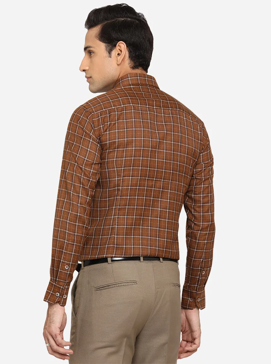 Brown Checked Slim Fit Formal Shirt | Greenfibre