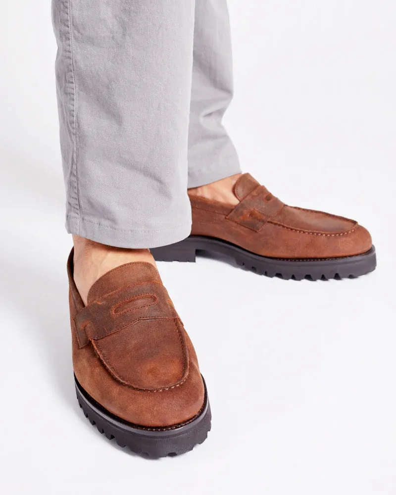 Brown Waxed Suede Waterfproof Loafer