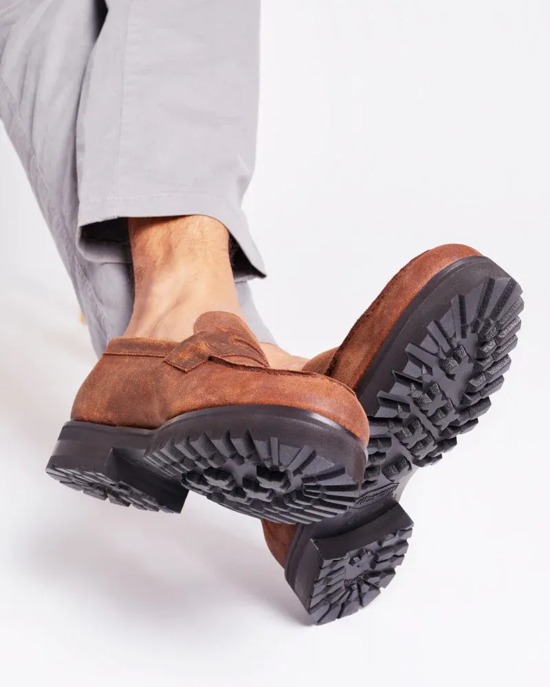 Brown Waxed Suede Waterfproof Loafer