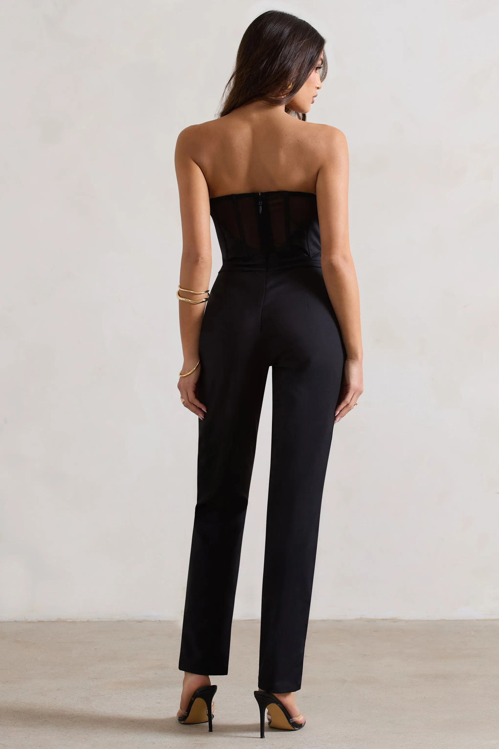 Camden | Black Corset Style Tailored Straight-Leg Jumpsuit