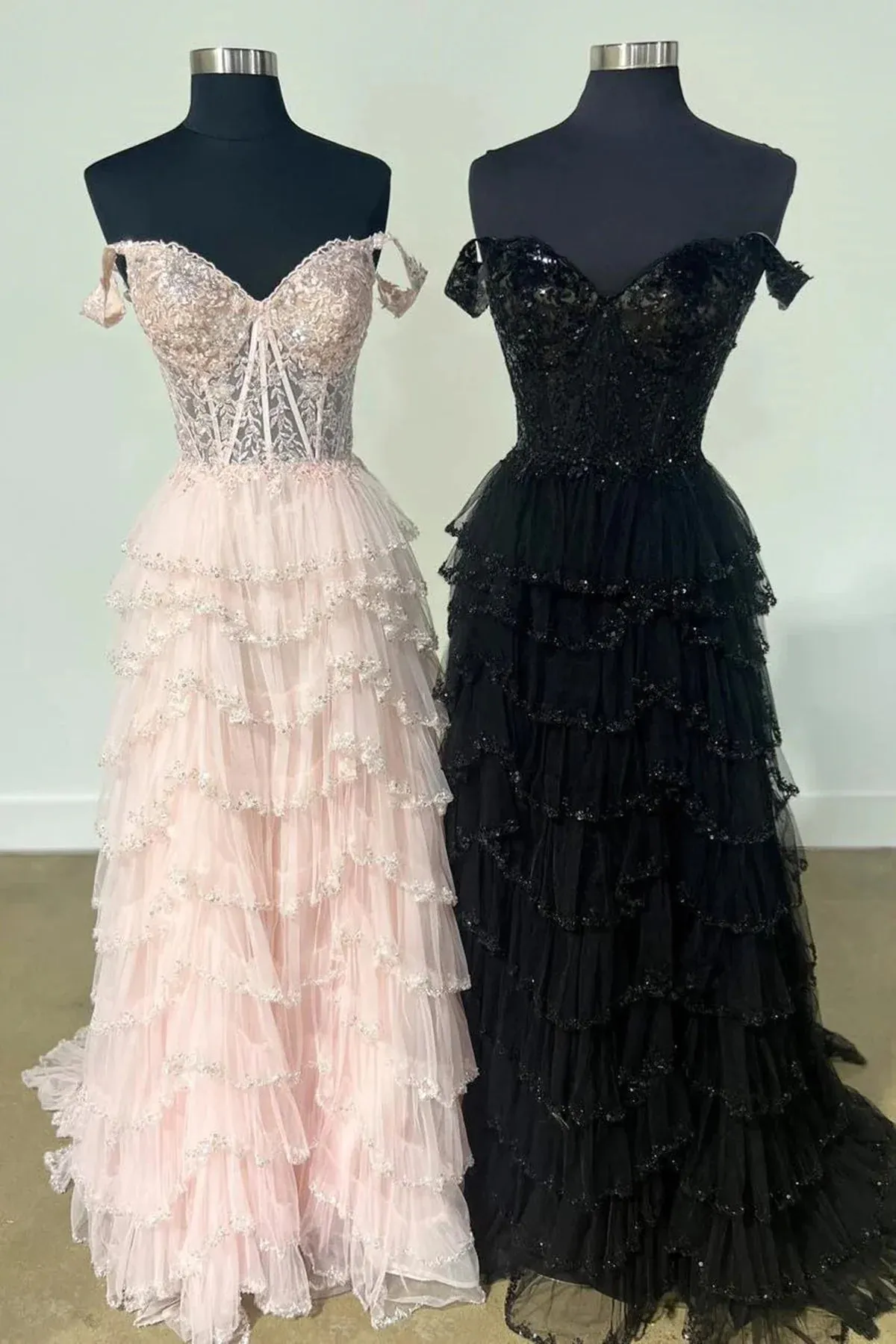 Charming Off the Shoulder A-line Side Slit Daffodil Black Pink Long Evening Prom Dress Online, OL044