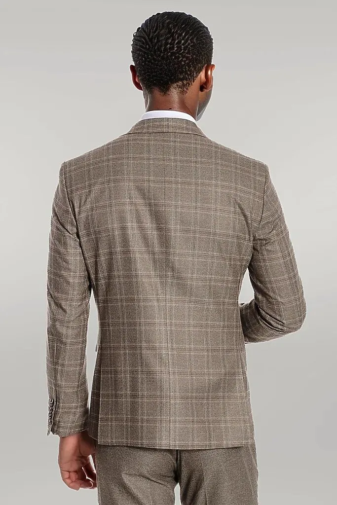 Checked Slim Fit Brown Men Suit - Wessi