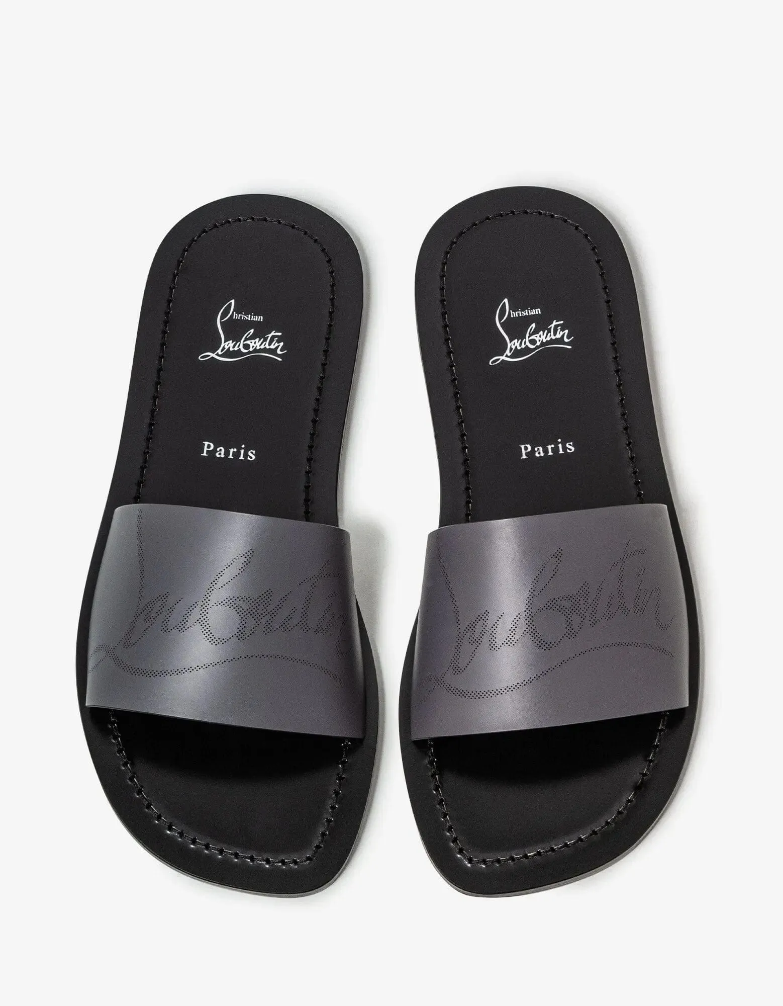 Christian Louboutin Coolraoul Grey Leather Slide Sandals