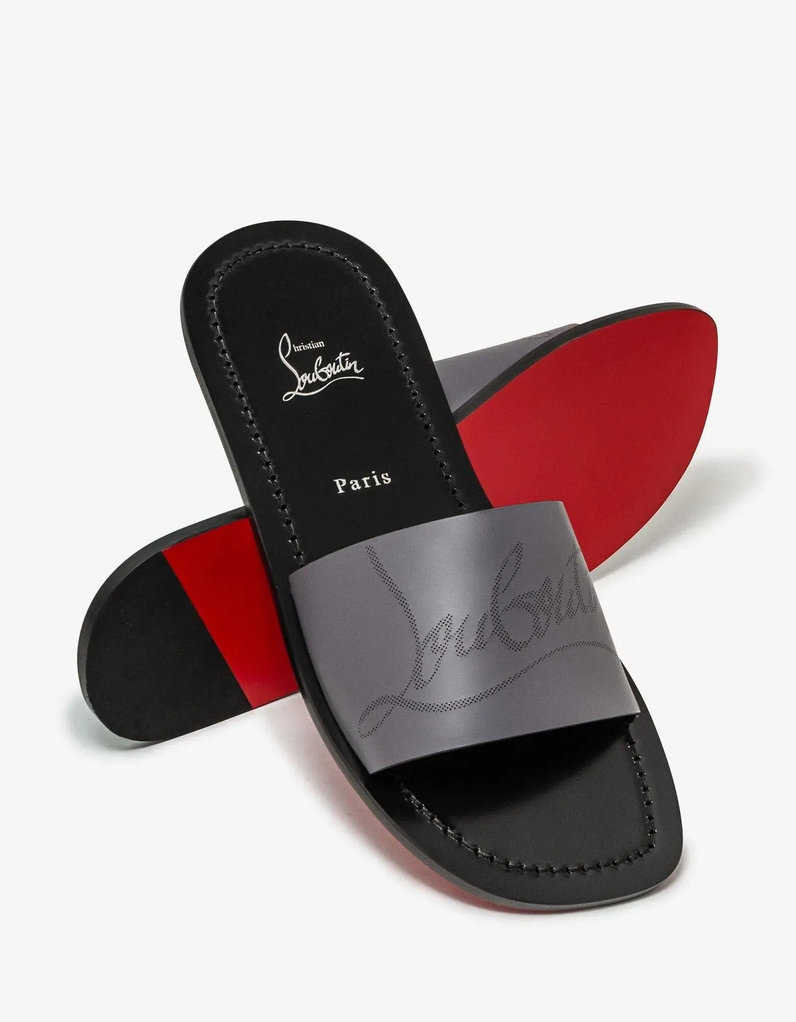 Christian Louboutin Coolraoul Grey Leather Slide Sandals