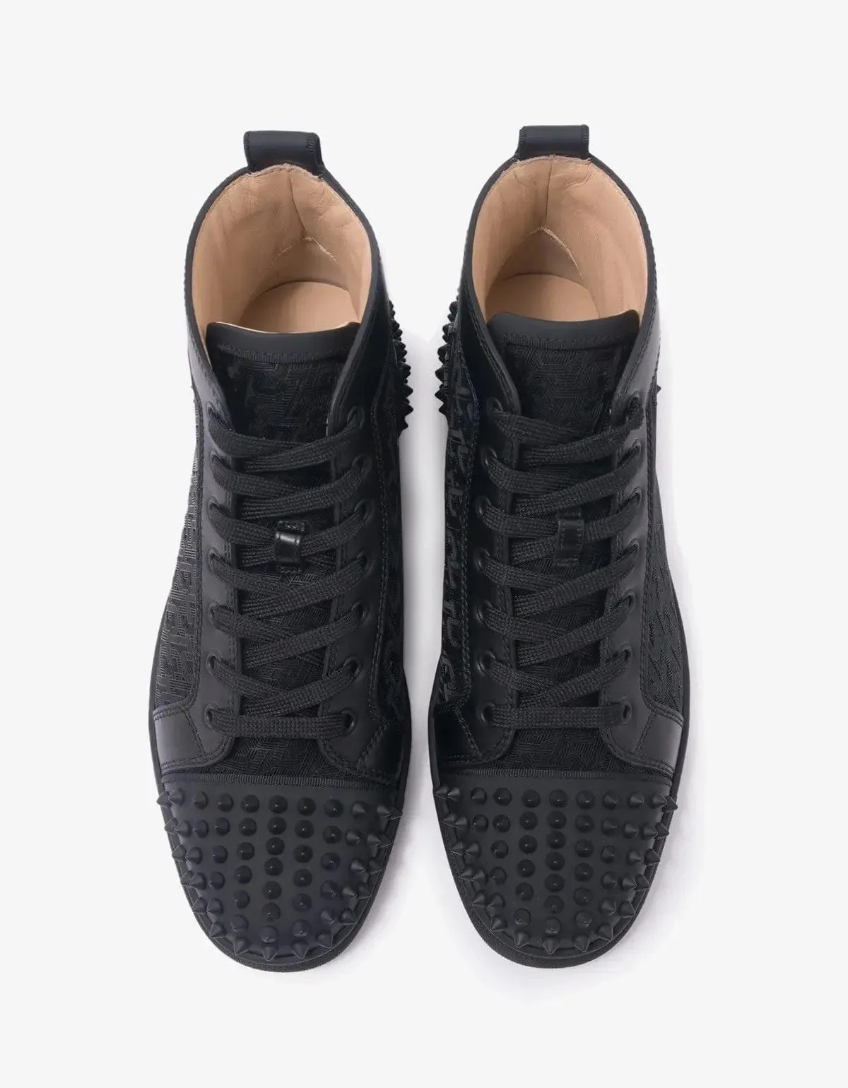 Christian Louboutin Lou Spikes 2 Black CL Logo High Top Trainers -