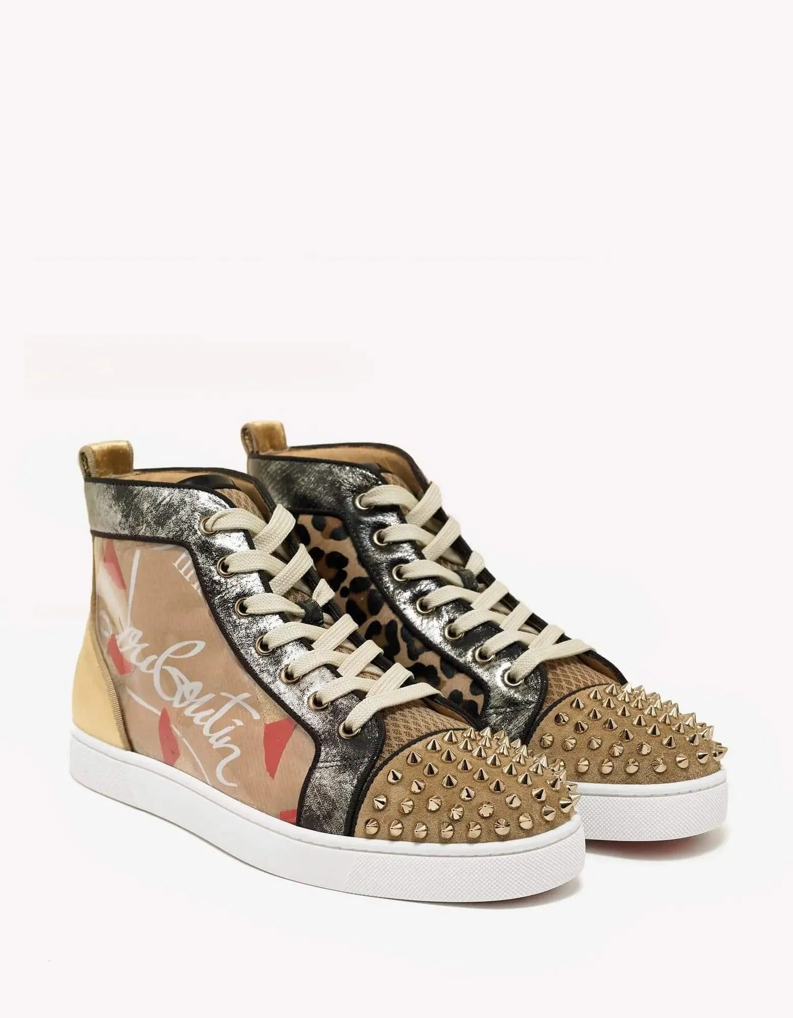 Christian Louboutin Lou Spikes Loubi Kraft Flat High Top Trainers