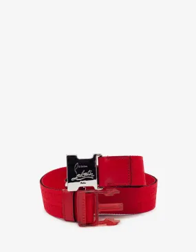 Christian Louboutin Loubiclic Red Nylon Logo Jacquard Belt