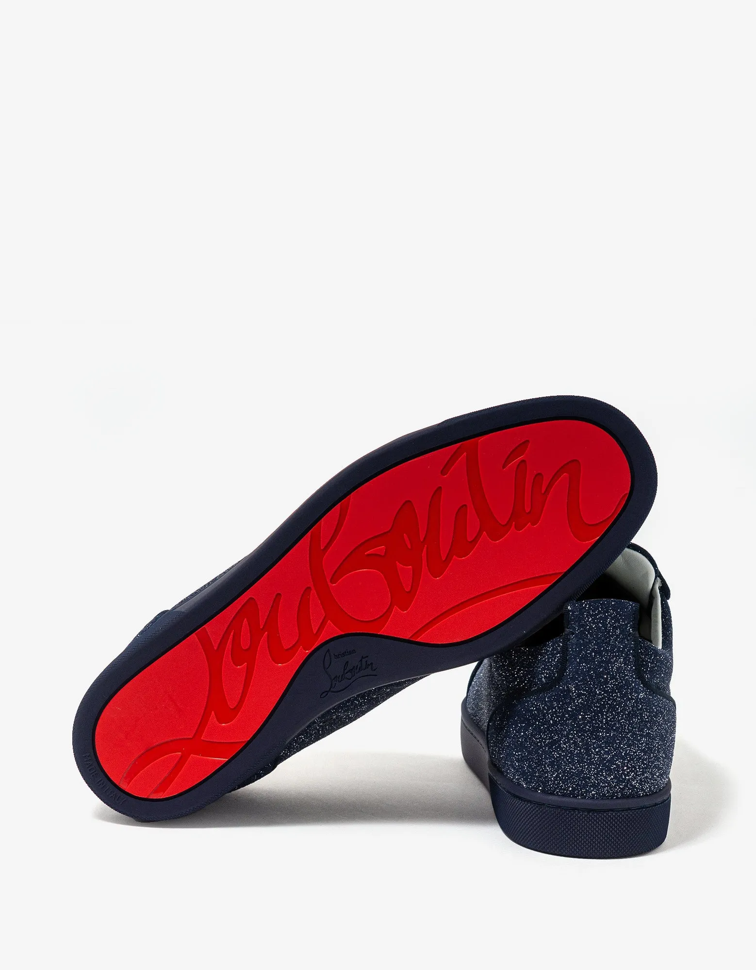 Christian Louboutin Louis Junior Orlato Blue Glittered Suede Trainers