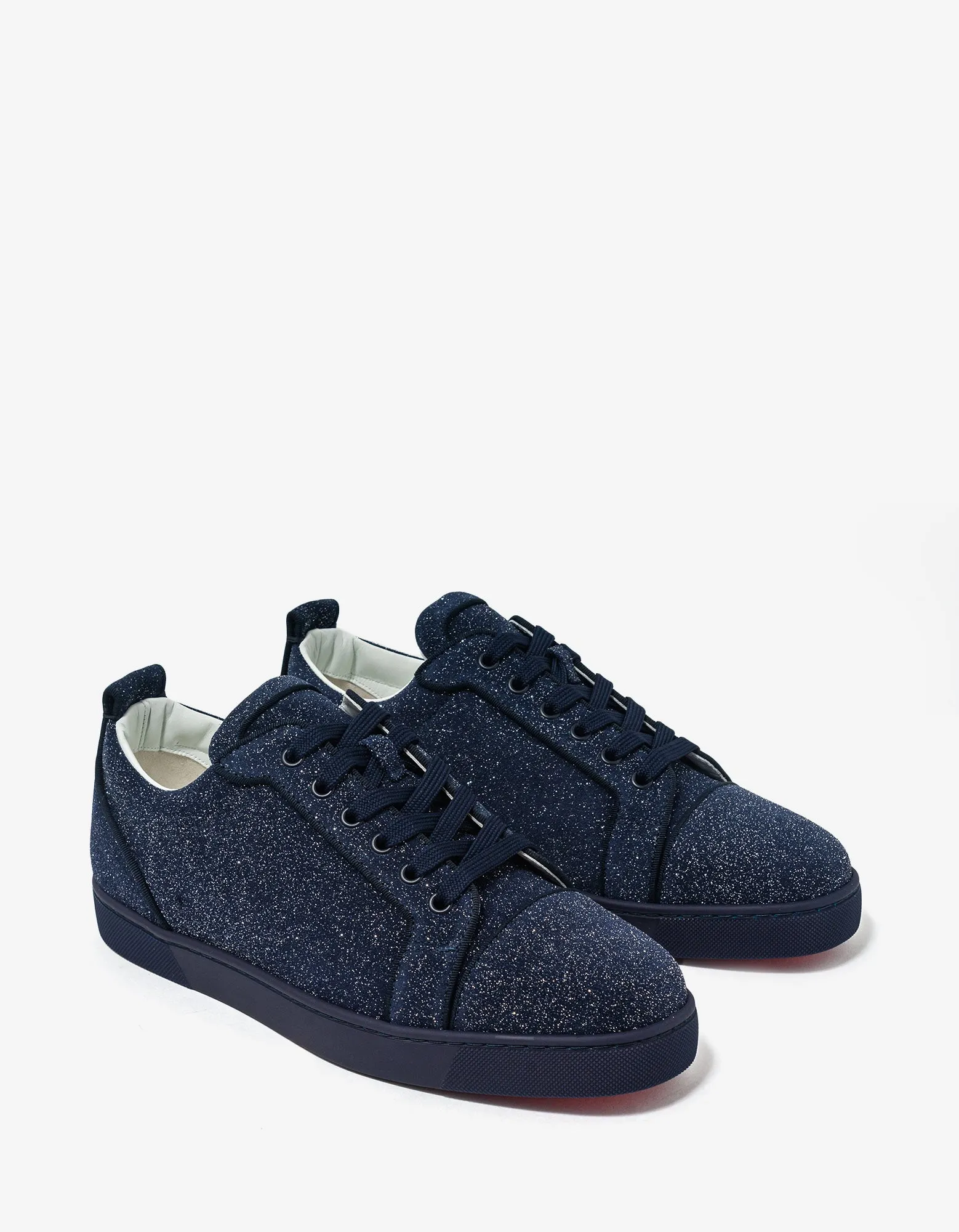 Christian Louboutin Louis Junior Orlato Blue Glittered Suede Trainers