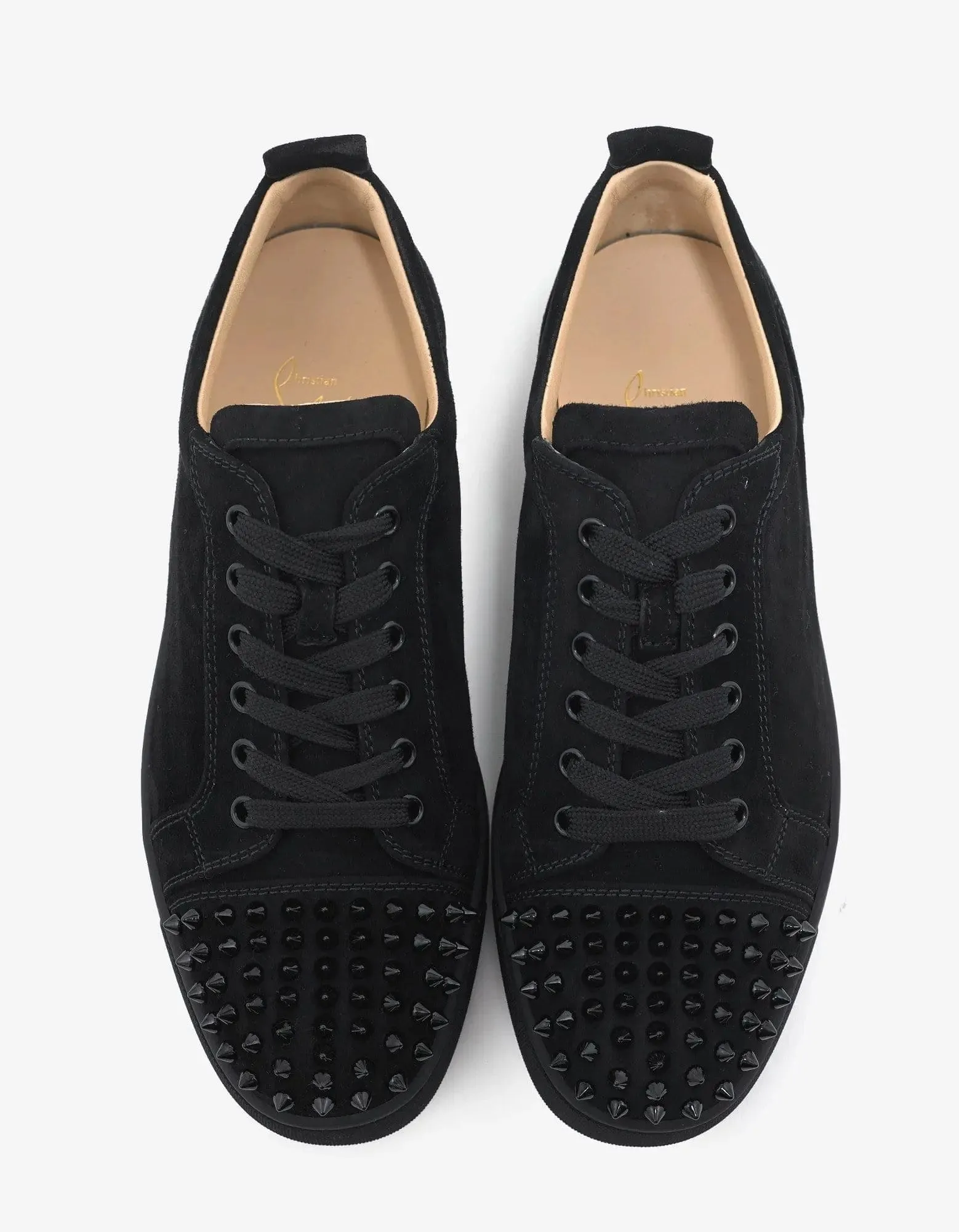 Christian Louboutin Louis Junior Spikes Flat Black Suede Trainers