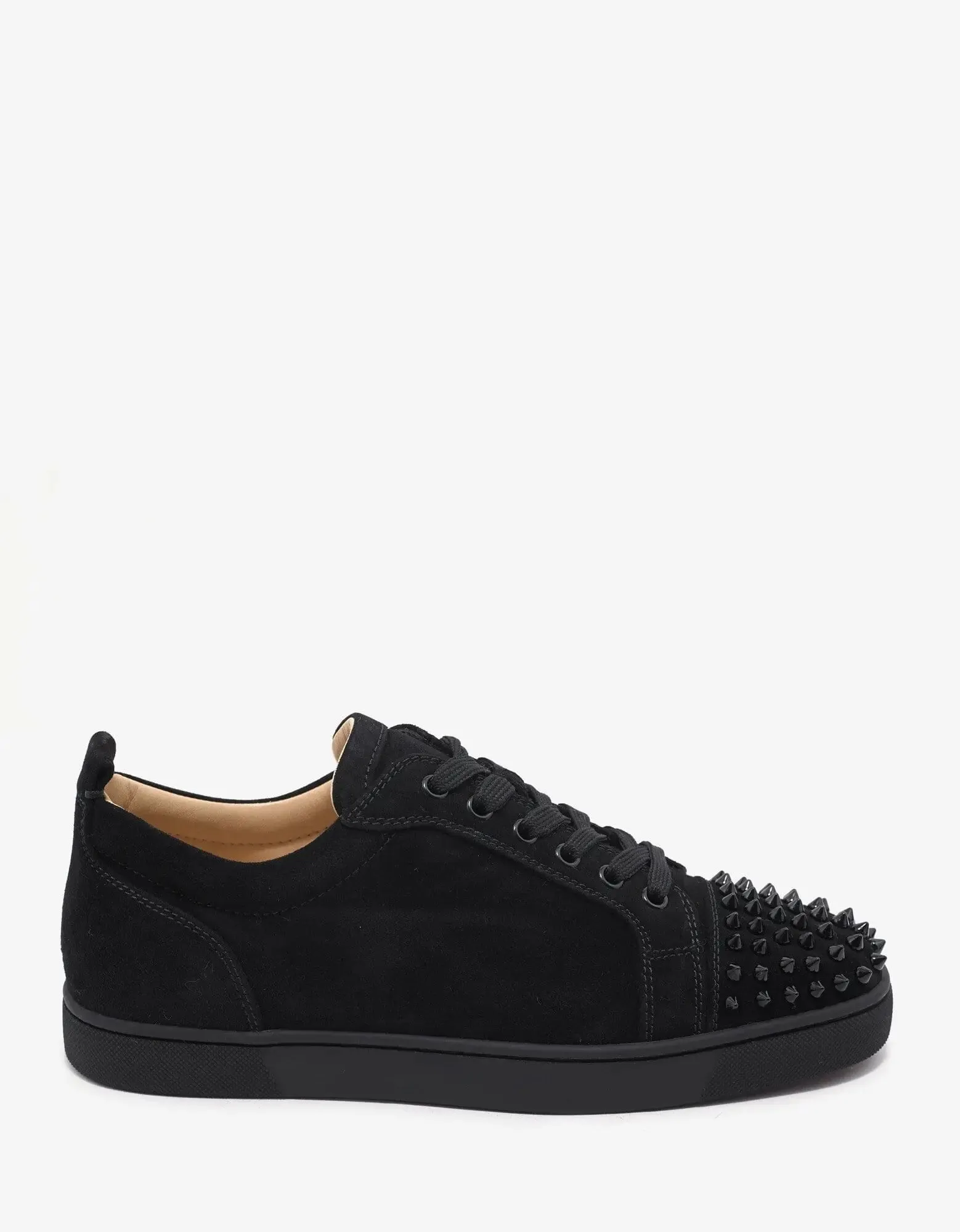 Christian Louboutin Louis Junior Spikes Flat Black Suede Trainers