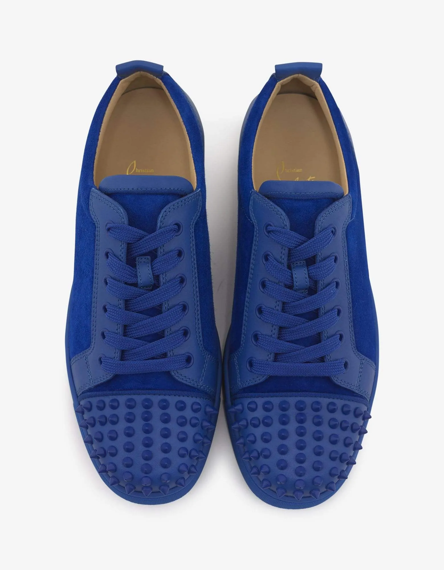 Christian Louboutin Louis Junior Spikes Flat Blue Calf & Suede Trainers -