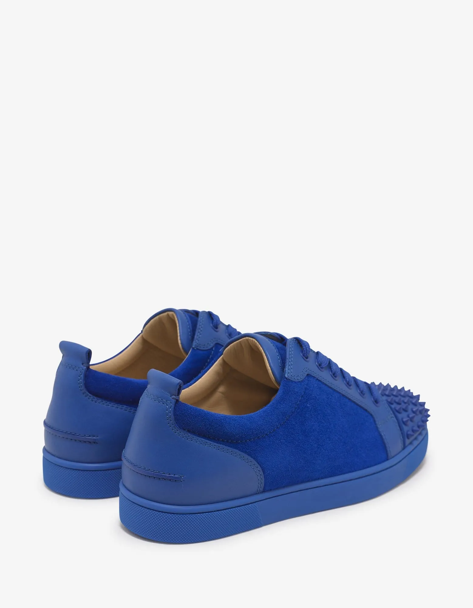 Christian Louboutin Louis Junior Spikes Flat Blue Calf & Suede Trainers -