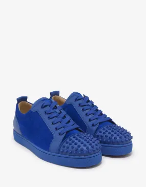 Christian Louboutin Louis Junior Spikes Flat Blue Calf & Suede Trainers -