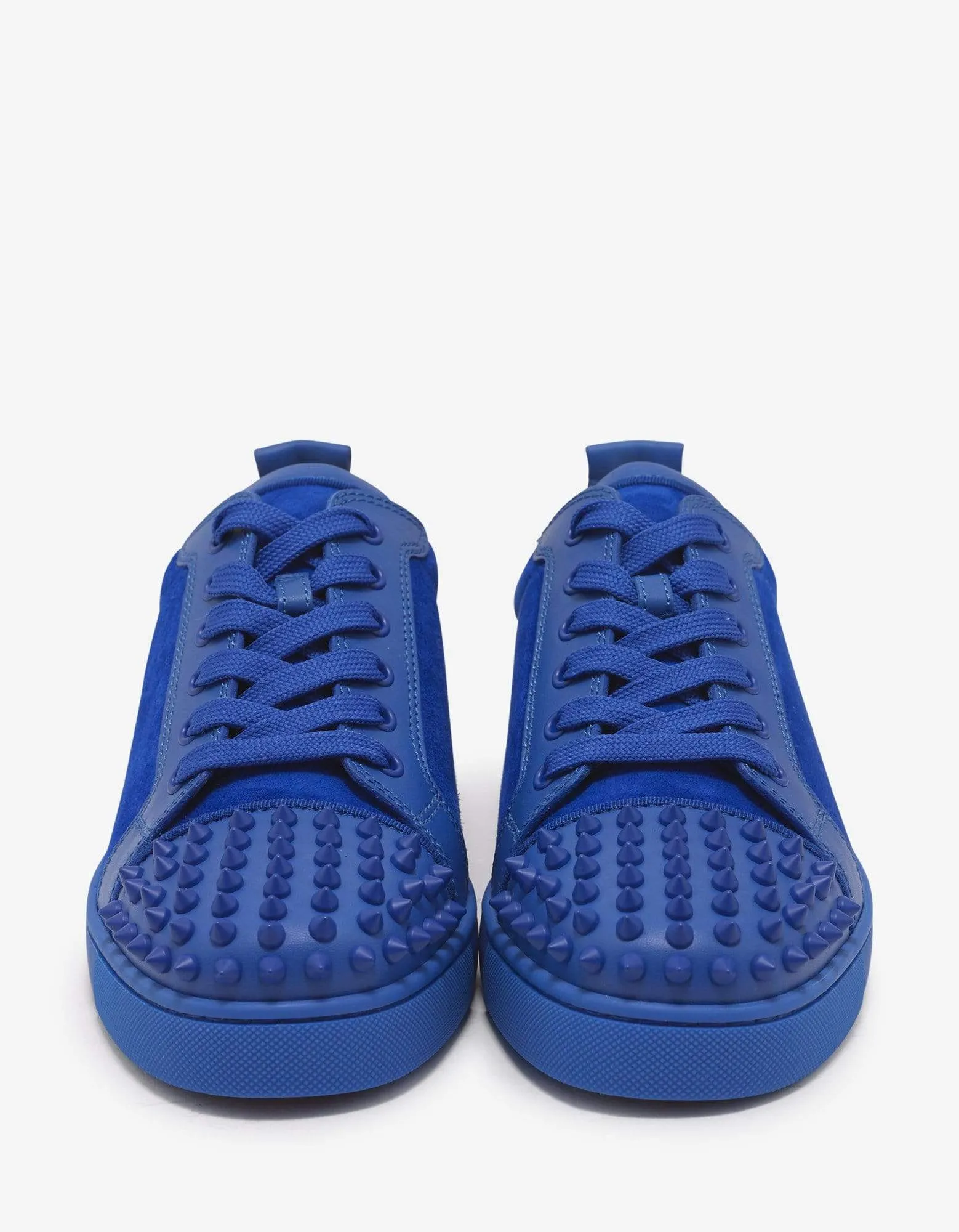 Christian Louboutin Louis Junior Spikes Flat Blue Calf & Suede Trainers -