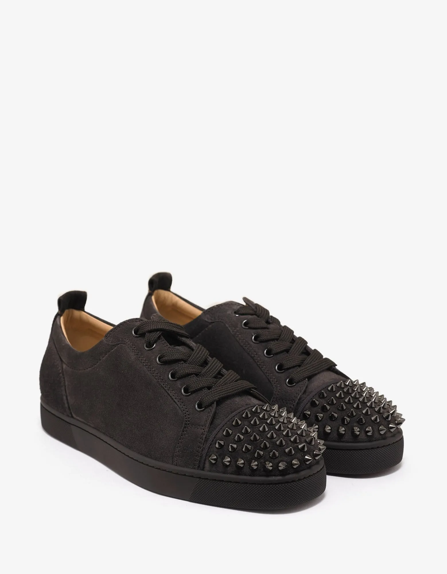 Christian Louboutin Louis Junior Spikes Flat Réglisse Brown Suede Trainers