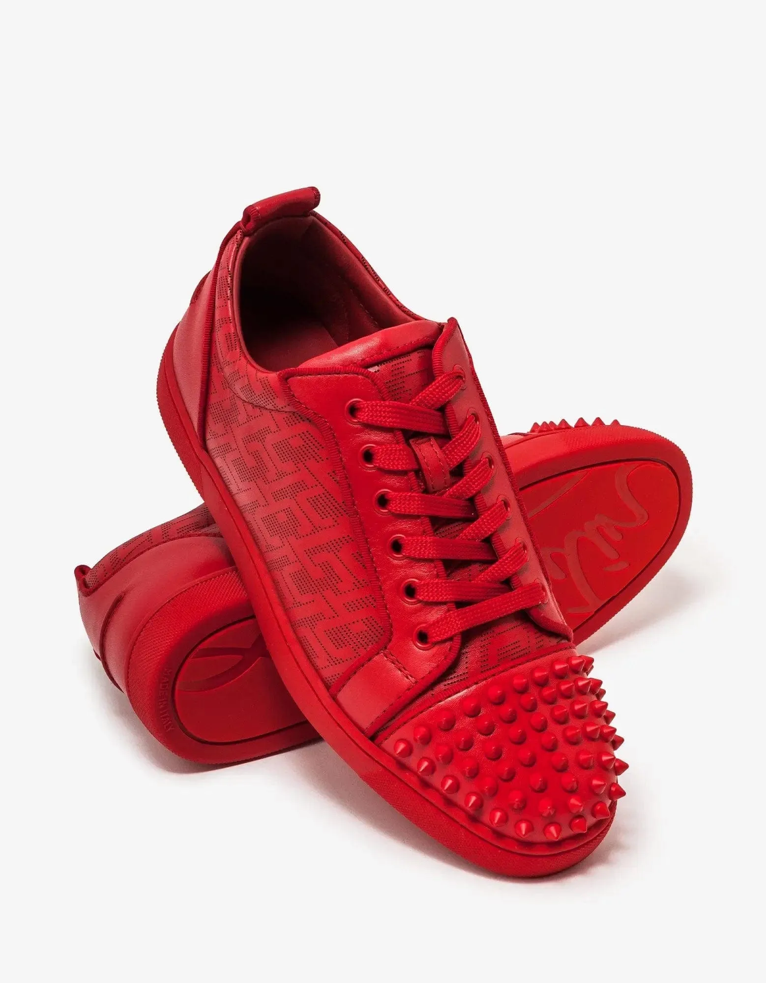 Christian Louboutin Louis Junior Spikes Techno CL Red Trainers