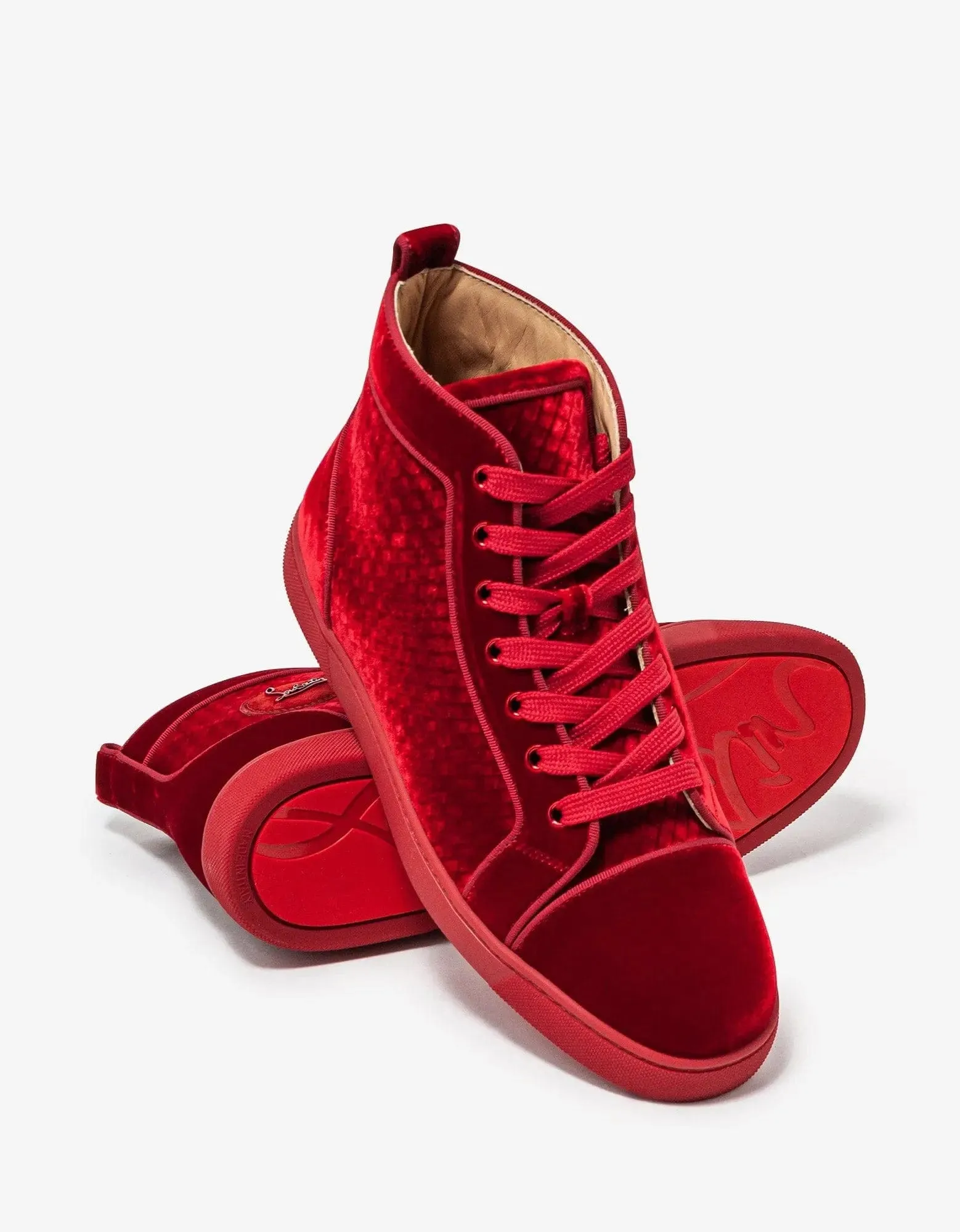 Christian Louboutin Louis Orlato Red Velvet High Top Trainers -