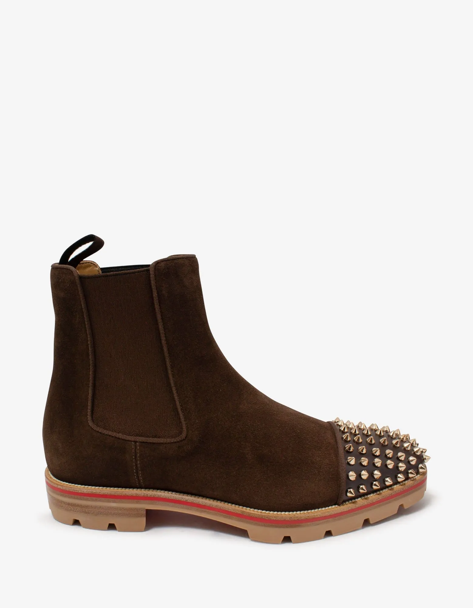 Christian Louboutin Melon Spikes Brown Suede Chelsea Boots