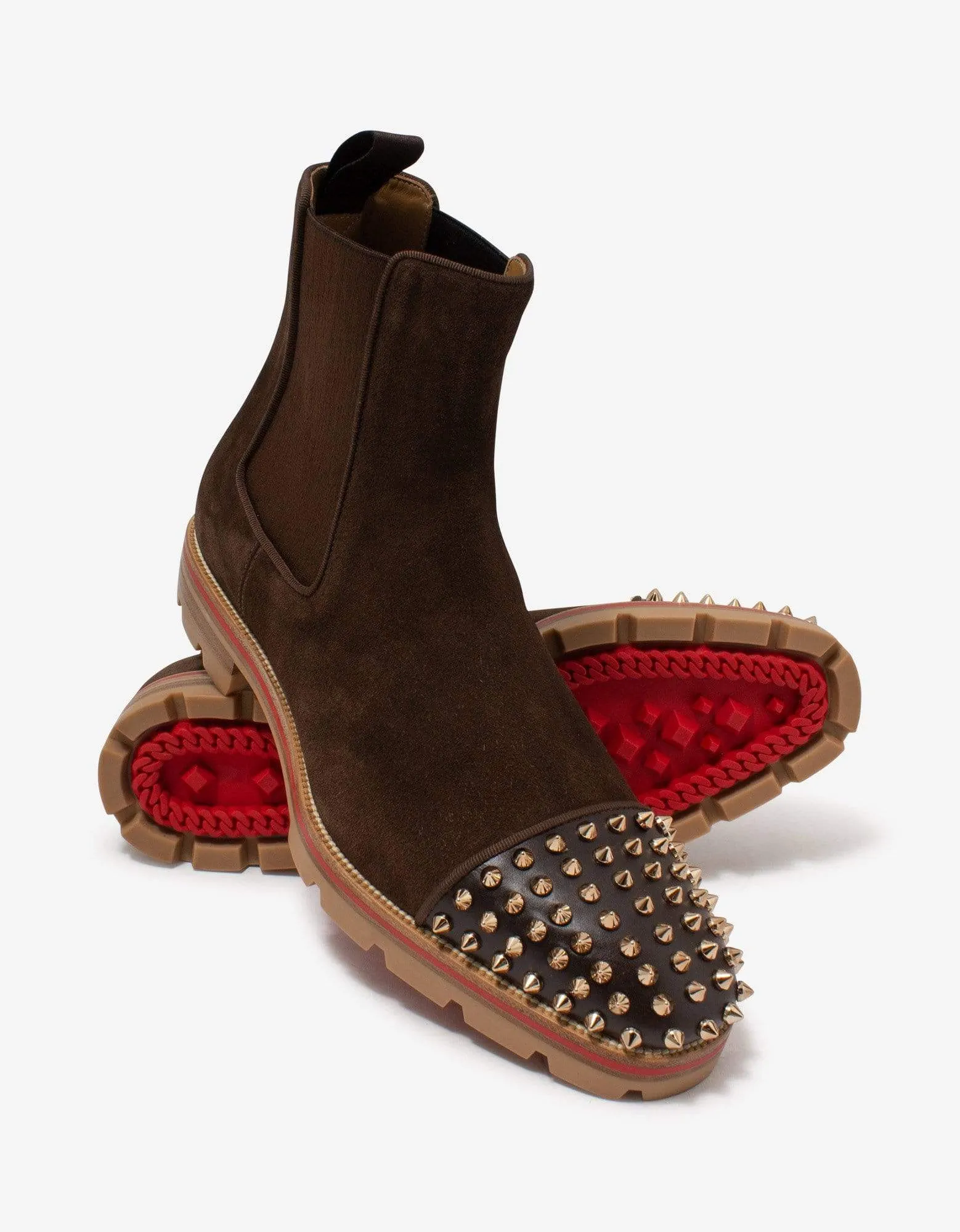 Christian Louboutin Melon Spikes Brown Suede Chelsea Boots